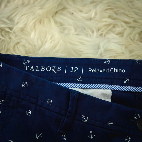 Talbots Size 12 Blue Anchor Print Relaxed Chino Ankle Cotton Stretch Pants NEW - Picture 5 of 8